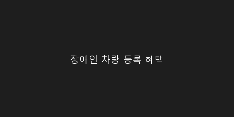 장애인 차량 등록 혜택